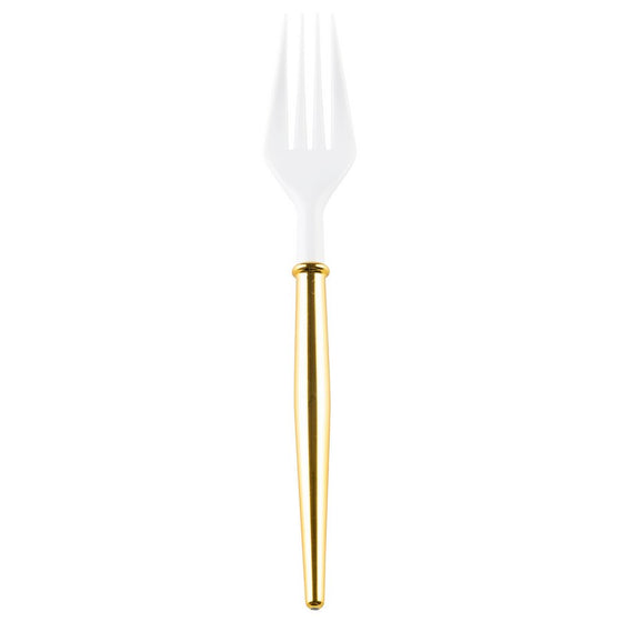 White Cocktail Forks w/ Gold Handle Sophistiplate Simply BakedConfetti Interiors