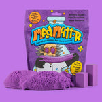 Purple sensory dough with Mad Mattr packaging on a purple background