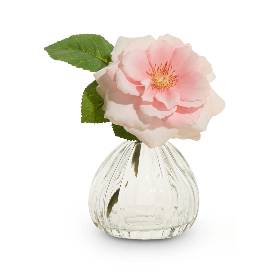 6.5" Pink Rose Stem in Glass Vase by Raz Imports at Confetti Gift and Party Tuscaloosa Alabama