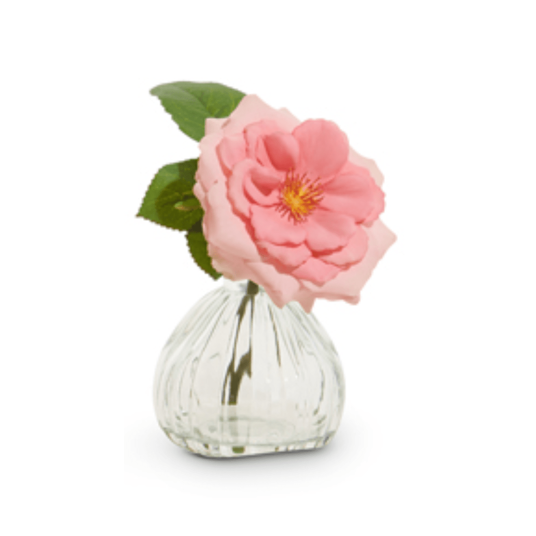 6.5" Pink Rose Stem in Glass Vase by Raz Imports at Confetti Gift and Party Tuscaloosa Alabama