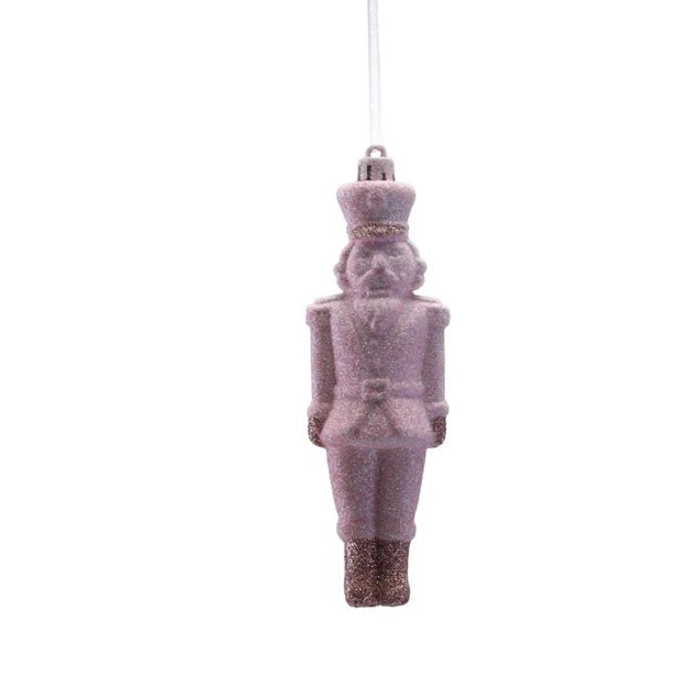 6-inch pink glitter soldier ornament with shimmering details