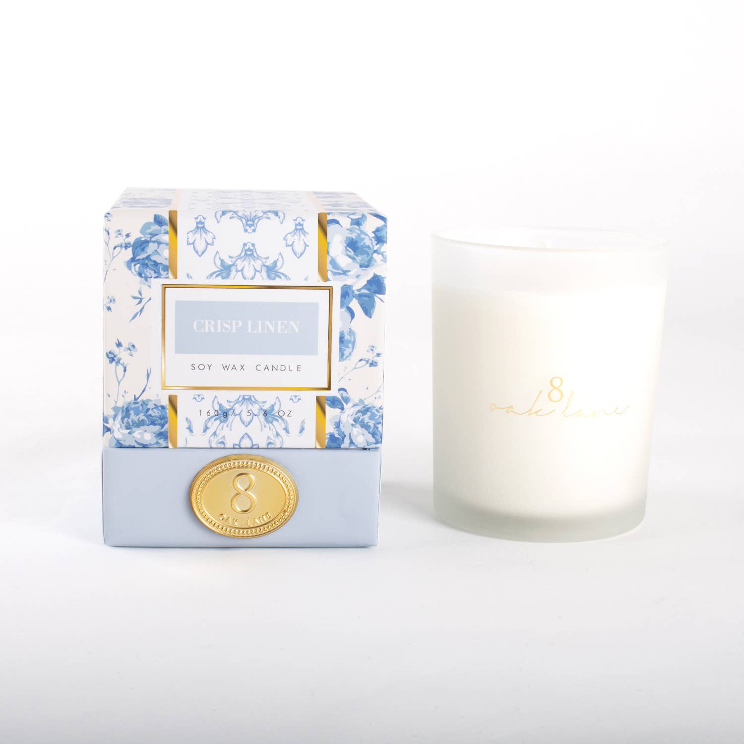 8 Oak Lane - Crisp Linen 5.6oz Soy Wax Candle by 8 Oak Lane at Confetti Gift and Party Tuscaloosa Alabama