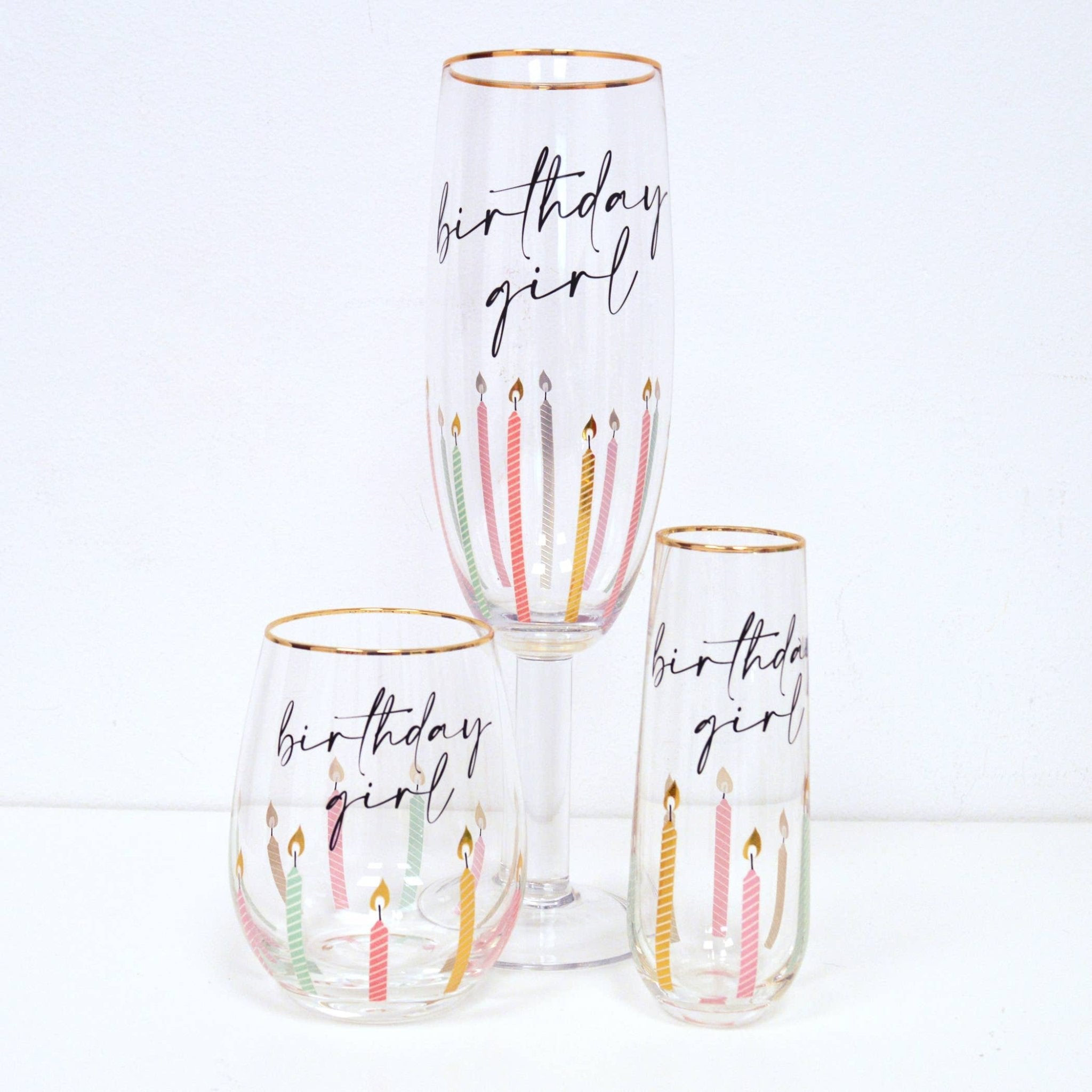 8 Oak Lane - Multi Birthday Girl Stemless Champagne Glass by 8 Oak Lane at Confetti Gift and Party Tuscaloosa Alabama