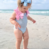 Blue Crinkle Check Swimsuit