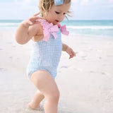 Blue Crinkle Check Swimsuit