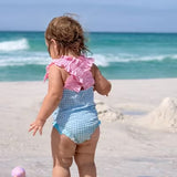 Blue Crinkle Check Swimsuit