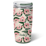 Glitter ivory insulated tumbler with blush pink and olive green floral pattern
