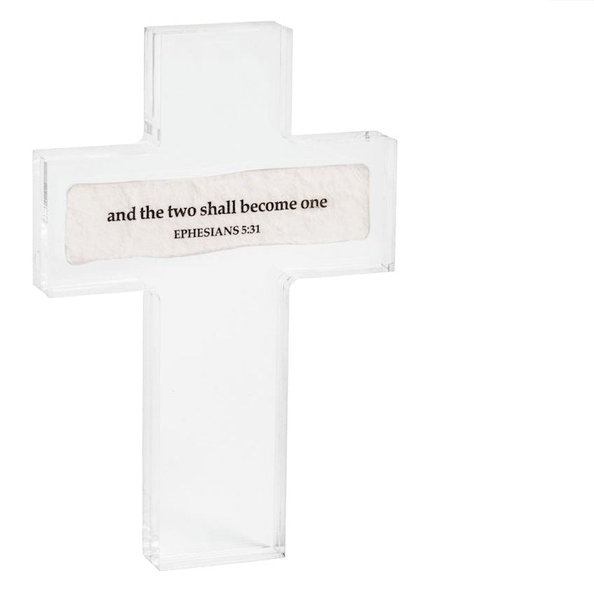 Set of three cross-shaped signs with inspirational quotes on a white background