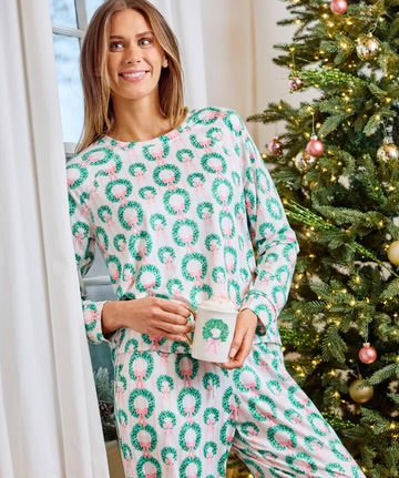 Annie Pajama Pant Set (Long Sleeve) - Rosy Wreaths by Mary Square at Confetti Gift and Party Tuscaloosa Alabama