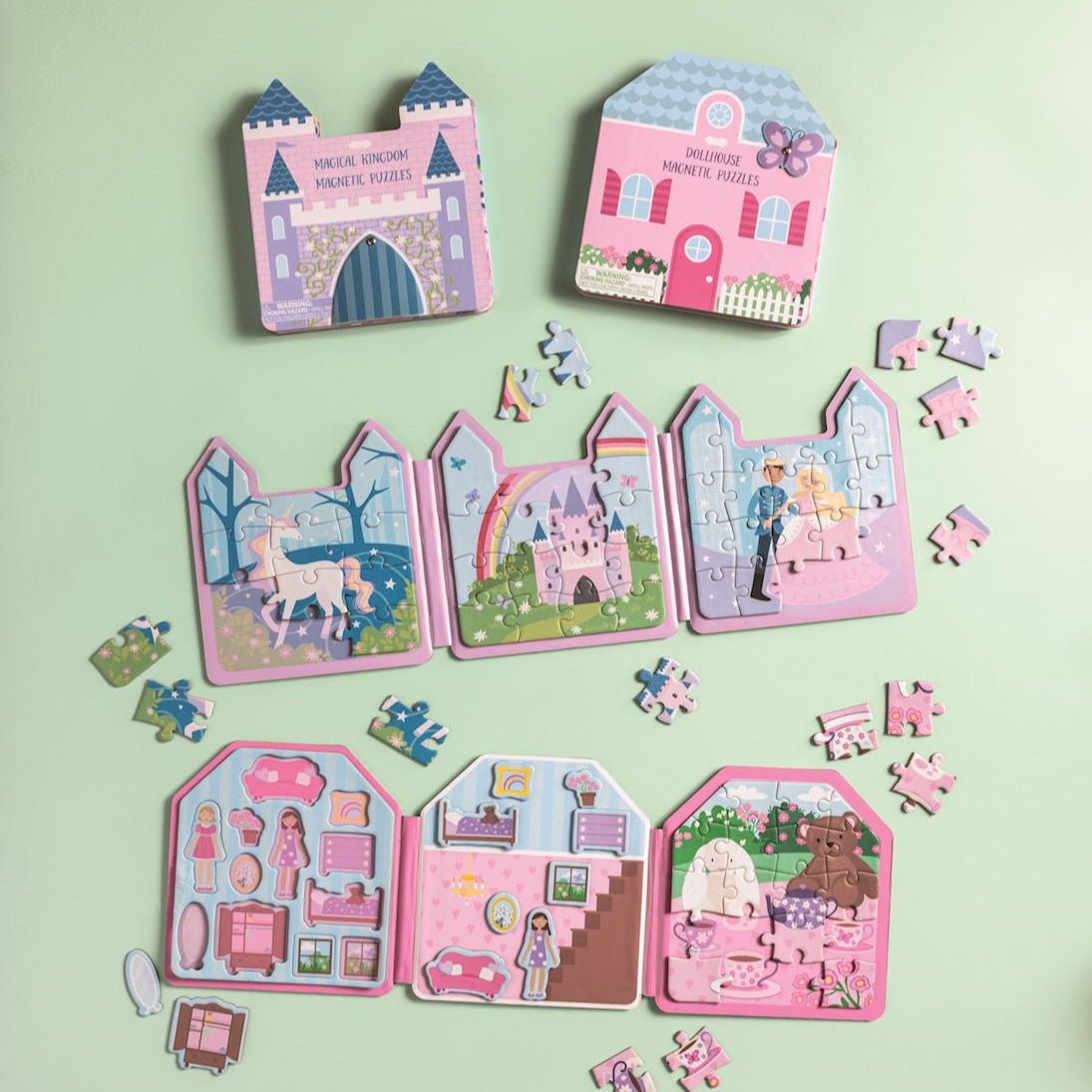 Dollhouse Magnetic Puzzle Book with fold-out rooms and magnetic pieces for kids