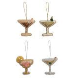 Set of four beaded cocktail glass ornaments in assorted holiday drink styles