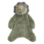 Bernard the Dino triceratops plush woobie with green faux fur and soft weighted body