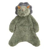 Bernard the Dino triceratops plush woobie with green faux fur and soft weighted body