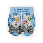 Set of 6 colorful heart and gingham bow shoe charms on display card