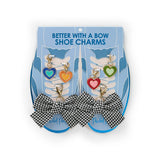 Set of 6 colorful heart and gingham bow shoe charms on display card