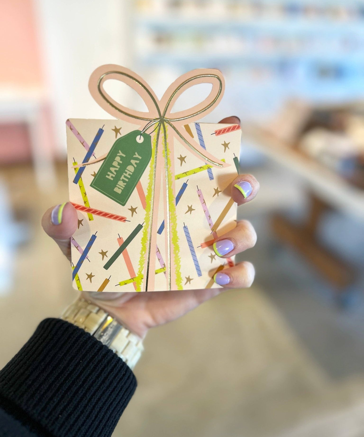 Birthday Gift Star Candles die - cut folded Greeting Card by Ginger P. Designs at Confetti Gift and Party Tuscaloosa Alabama