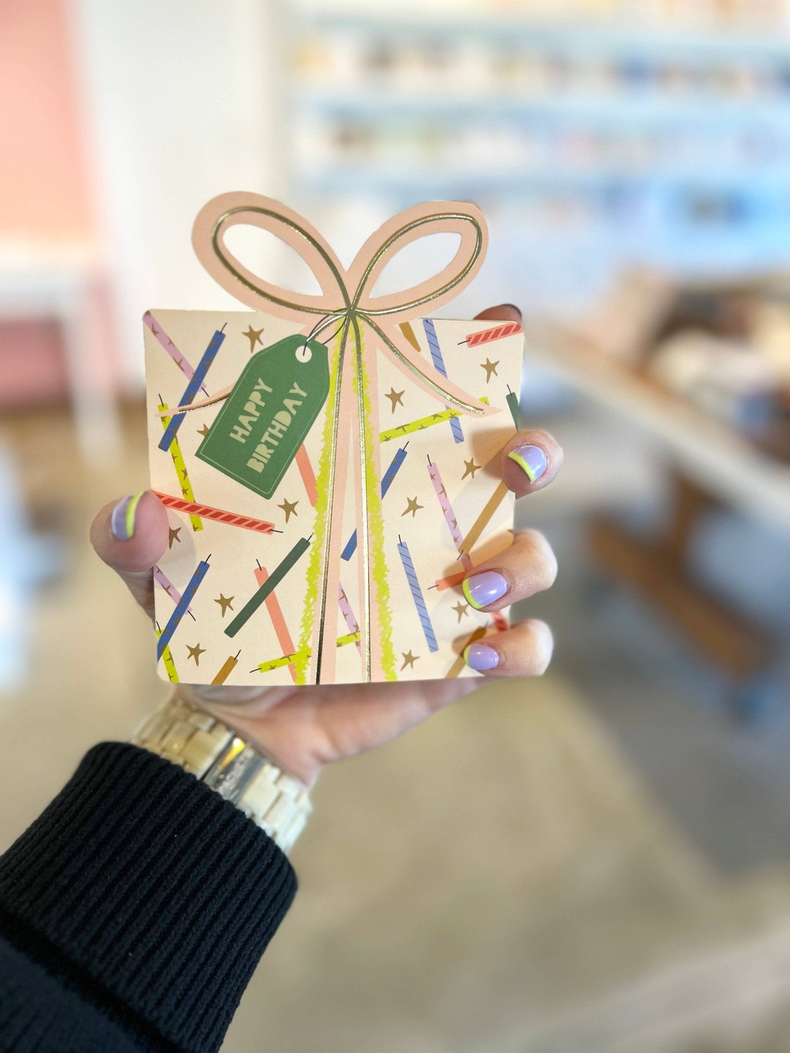 Birthday Gift Star Candles die - cut folded Greeting Card by Ginger P. Designs at Confetti Gift and Party Tuscaloosa Alabama