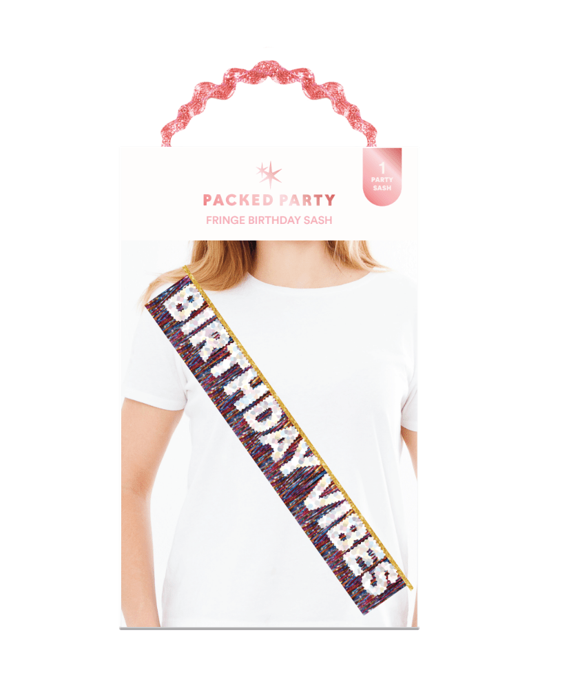 Birthday Vibes Forever Glitter Sash by Packed Party at Confetti Gift and Party Tuscaloosa Alabama