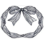 Die-cut paper placemat featuring black striped bow on white background