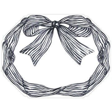 Die-cut paper placemat featuring black striped bow on white background