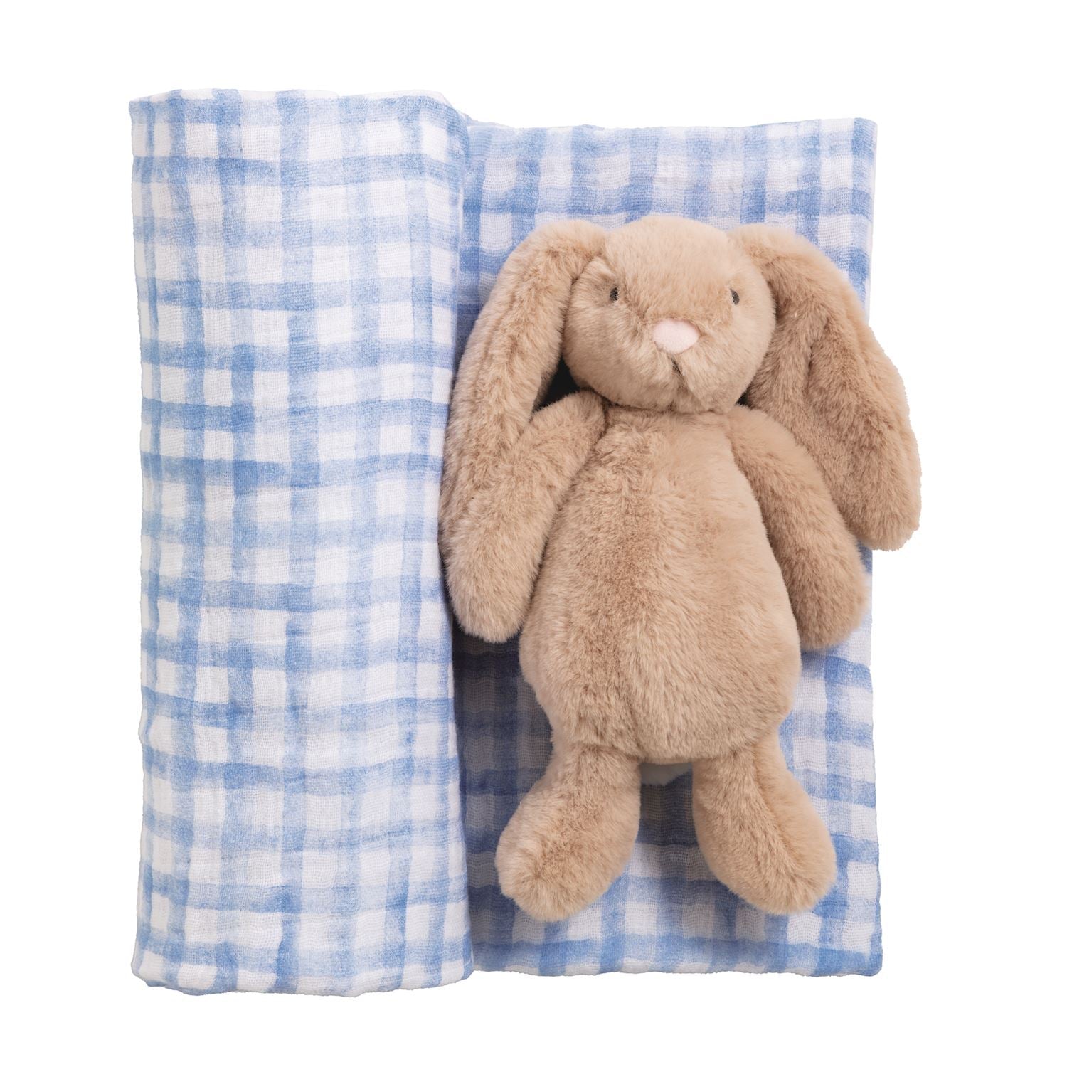 Blue Check Swaddle & Rattle Set by Mud Pie at Confetti Gift and Party Tuscaloosa Alabama