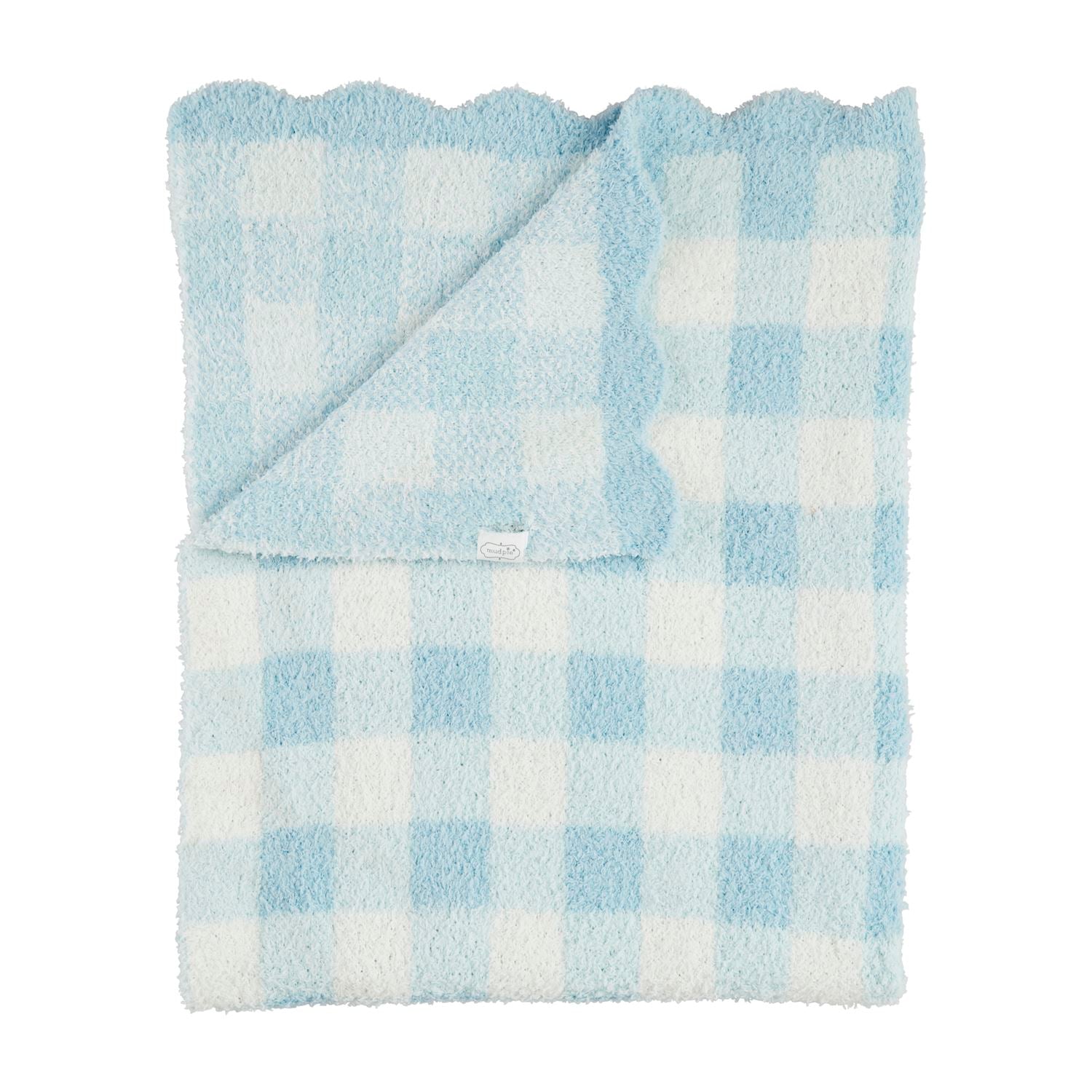 Blue Gingham Scallop Chenille Blanket by Mud Pie at Confetti Gift and Party Tuscaloosa Alabama