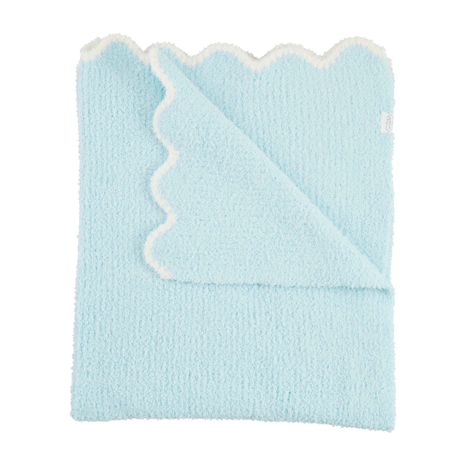 Blue Scallop Chenille Blanket by Mud Pie at Confetti Gift and Party Tuscaloosa Alabama