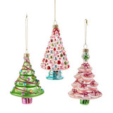 Set of three multicolor glass Blushing Tree Ornaments in assorted blush tones, designed by Taylor Beach.