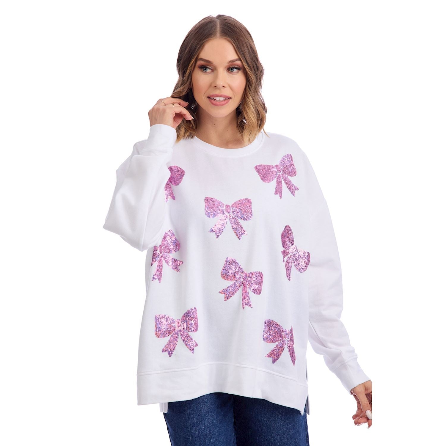 Bow Sparkle Sweatshirt by Mud Pie at Confetti Gift and Party Tuscaloosa Alabama