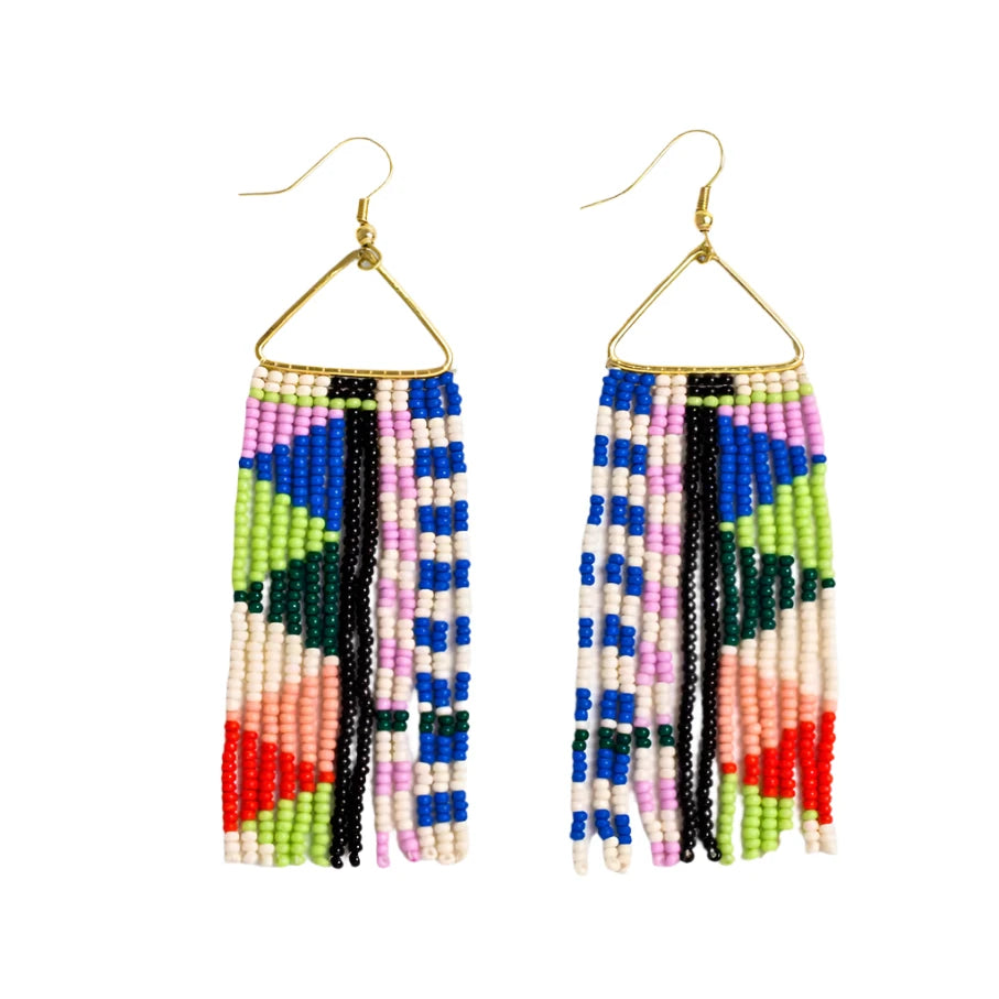 
                      
                        Brooke Mixed Checks and Triangles Beaded Fringe Earrings by Ink + Alloy at Confetti Gift and Party
                      
                    