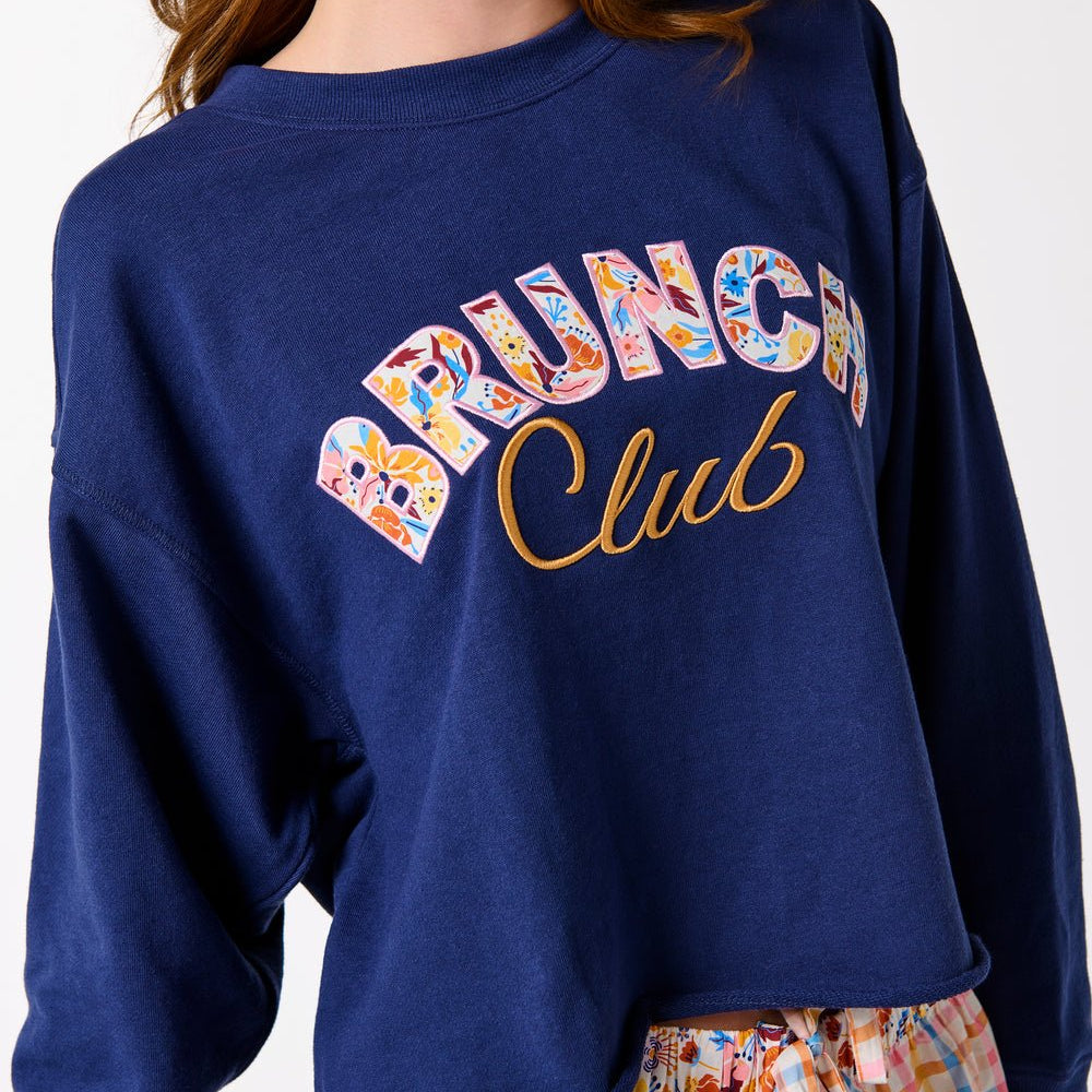 Brunch Club Lounge Sweatshirt – Navy Floral Appliqué Pullover by Shiraleah at Confetti Gift and Party Tuscaloosa Alabama