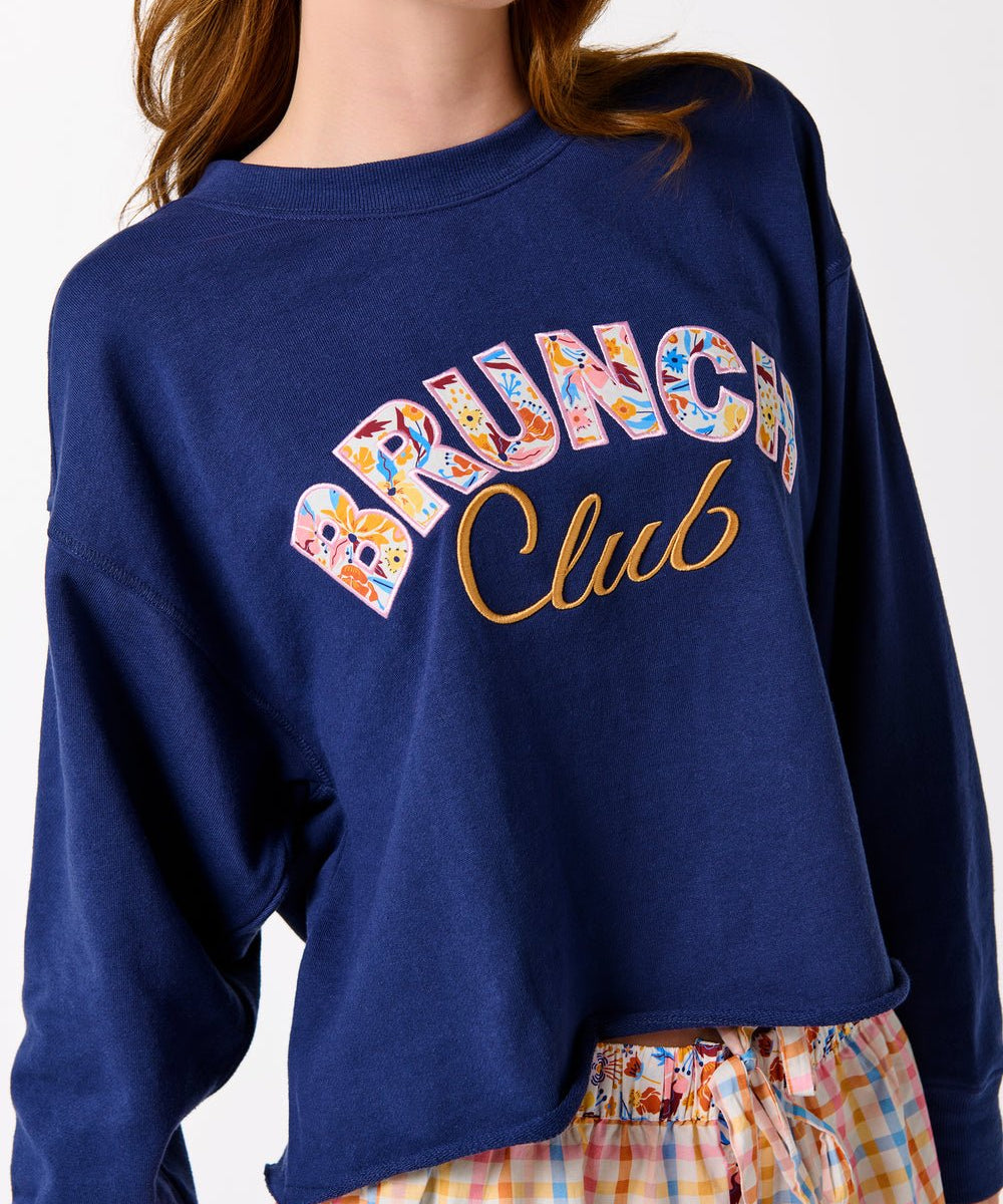 Brunch Club Lounge Sweatshirt – Navy Floral Appliqué Pullover by Shiraleah at Confetti Gift and Party Tuscaloosa Alabama