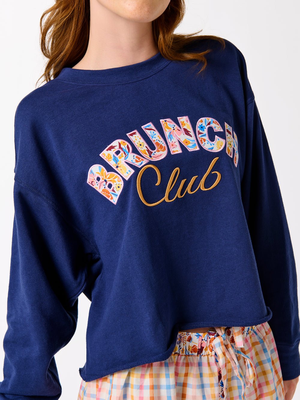 Brunch Club Lounge Sweatshirt – Navy Floral Appliqué Pullover by Shiraleah at Confetti Gift and Party Tuscaloosa Alabama