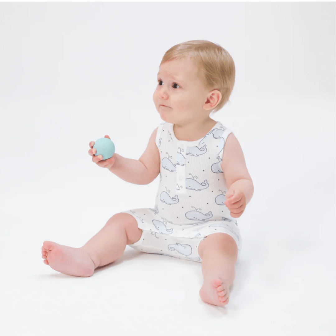 Bubbly Whale Blue Ribbed Sleeveless Shortie Romper by Angel Dear at Confetti Gift and Party Tuscaloosa Alabama