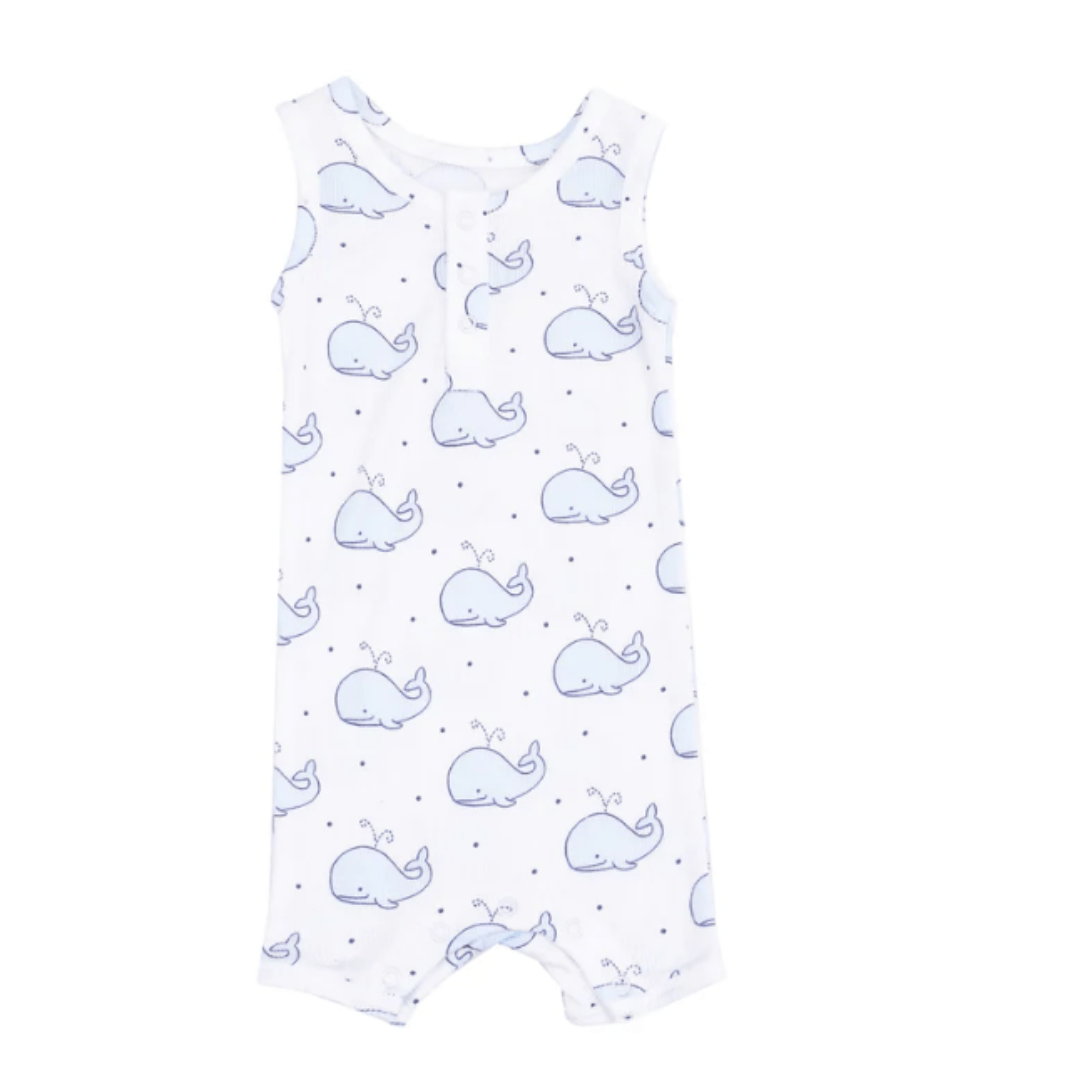 Bubbly Whale Blue Ribbed Sleeveless Shortie Romper by Angel Dear at Confetti Gift and Party Tuscaloosa Alabama