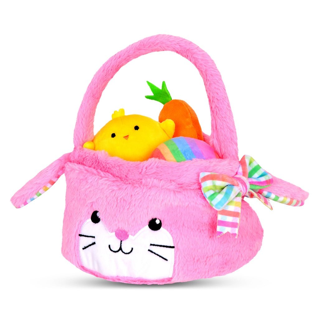 Pink bunny plush basket
