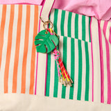 Palm Leaf Bag Charm Key Ring – Multi Color Tassel