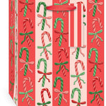 Punch Studio Candy Cane Lane Medium Vertical Premium Gift Bag with red and pink stripes and embossed candy canes.