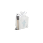 Canvas cross plaque handprint kit in gift bag with foam brush and blue paint pod, keepsake size 4.5 inches