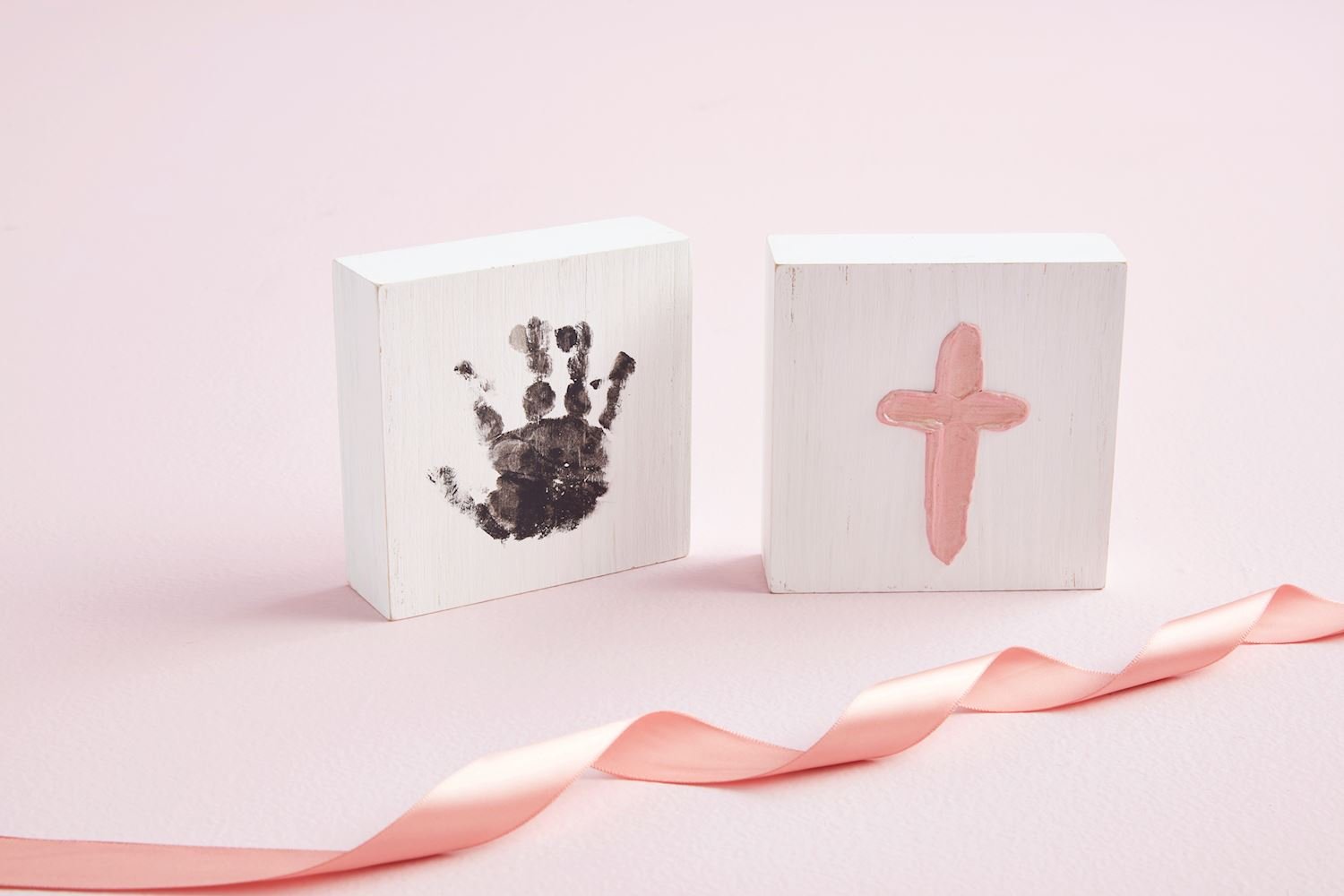 Canvas cross plaque handprint kit in gift bag with foam brush and pink paint pod, keepsake size 4.5 inches