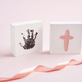 Canvas cross plaque handprint kit in gift bag with foam brush and pink paint pod, keepsake size 4.5 inches