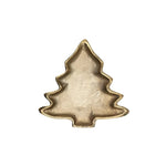 Gold-finished aluminum dish shaped like a Christmas tree, perfect for holiday treats or decor