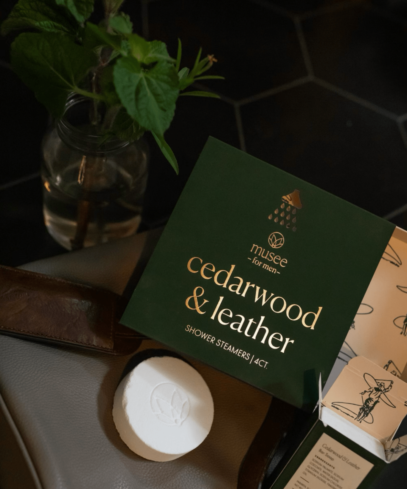 Cedarwood & Leather Shower Steamers by Musee Bath at Confetti Gift and Party Tuscaloosa Alabama