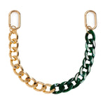 Bag charm with gold and forest green chain links and gold clips