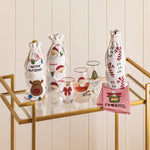 Red and white striped cotton towel with beaded champagne bottle and “Cheers” text.