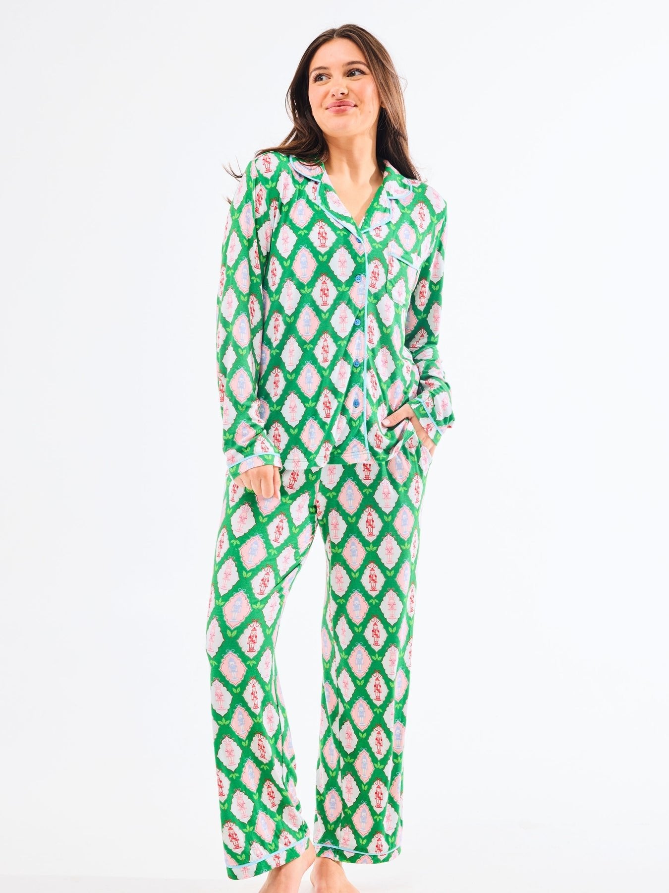 Charlotte Pajama Pant Set (Long Sleeve) - Christmas Calvary by Mary Square at Confetti Gift and Party Tuscaloosa Alabama