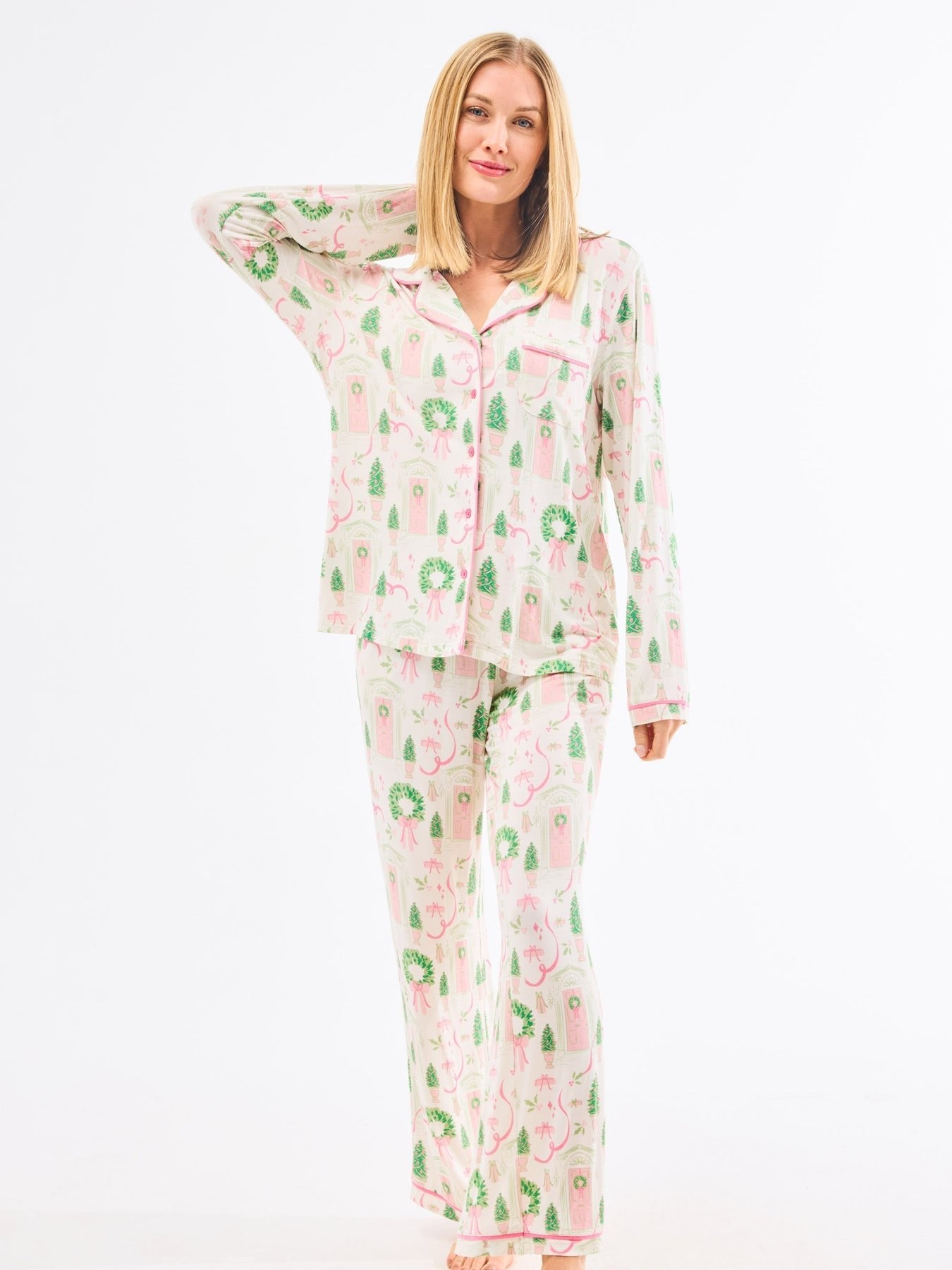 Charlotte Pajama Pant Set (Long Sleeve) - Home for Christmas by Mary Square at Confetti Gift and Party Tuscaloosa Alabama