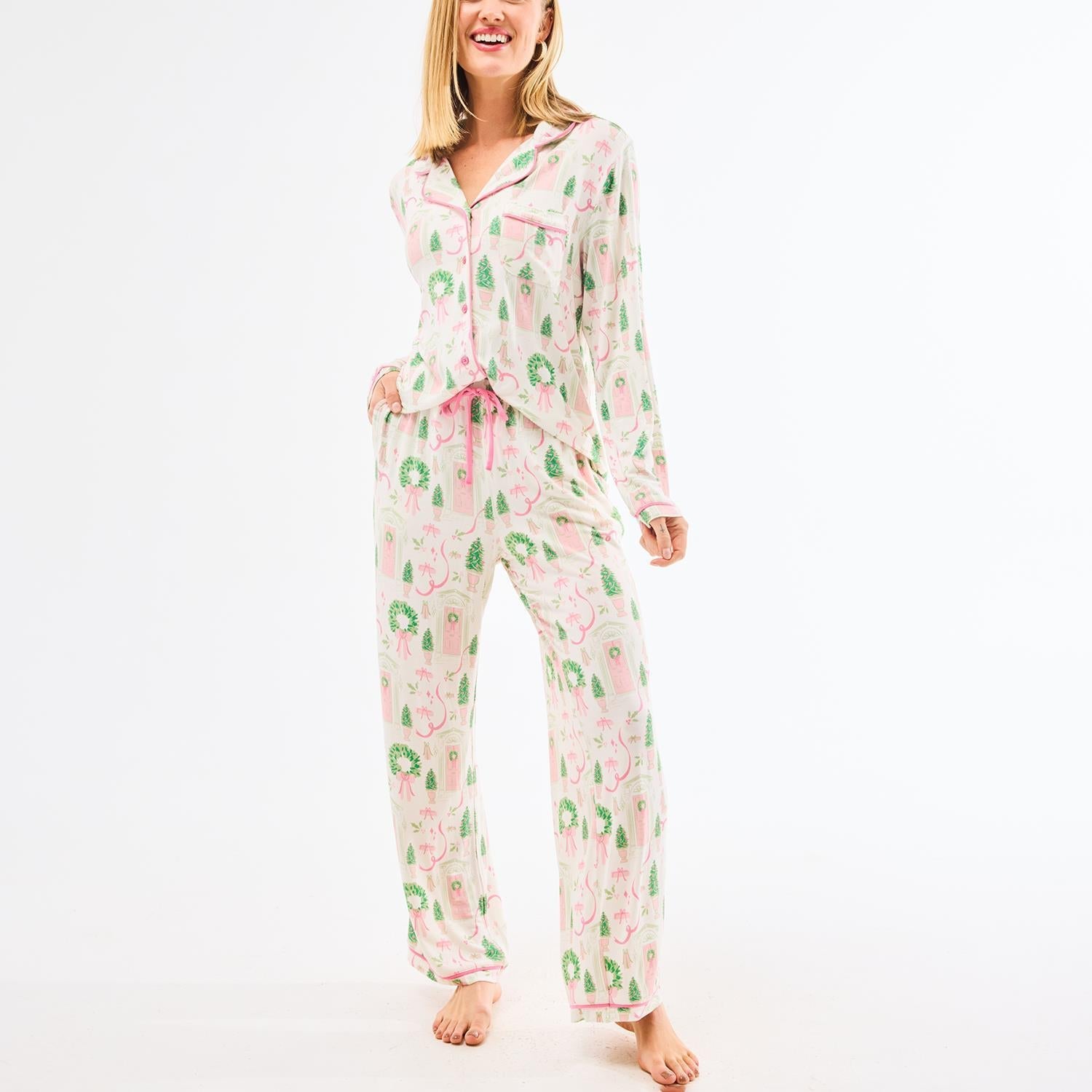 Charlotte Pajama Pant Set (Long Sleeve) - Home for Christmas by Mary Square at Confetti Gift and Party Tuscaloosa Alabama