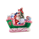 4.5-inch multicolor glass Chinoiserie Sleigh Ride ornament with detailed artwork by artist Taylor Beach.
