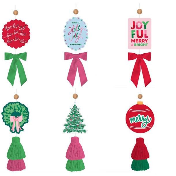 Mary Square Christmas air freshener with tassel and bow, assorted festive designs sold individually.